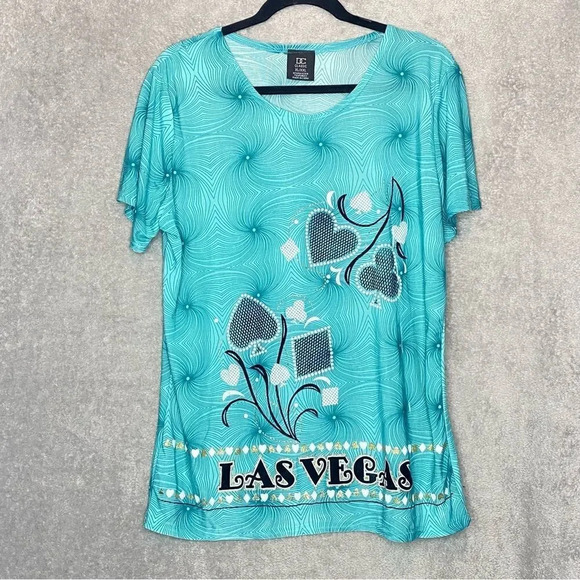 DC Classic XL XXL Top Shirt Blue Las Vegas Hearts Short Sleeve Scoop Neck P15 - Picture 1 of 7